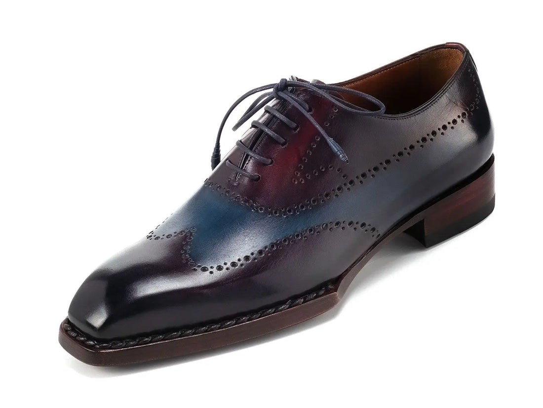 Paul Parkman Men's Bordeaux/Blue Goodyear Welted Wingtip Oxfords (ID#81BRL94) PAUL PARKMAN