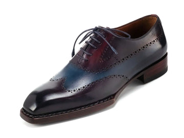 Paul Parkman Men's Bordeaux/Blue Goodyear Welted Wingtip Oxfords (ID#81BRL94) PAUL PARKMAN