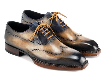 Paul Parkman Men's Camel/Navy Goodyear Welted Wingtip Oxfords (ID#81CML62) PAUL PARKMAN