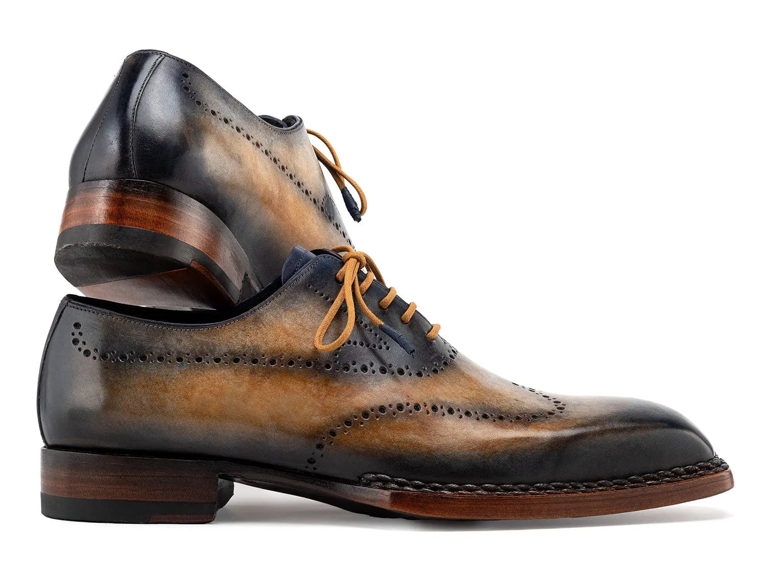 Paul Parkman Men's Camel/Navy Goodyear Welted Wingtip Oxfords (ID#81CML62) PAUL PARKMAN