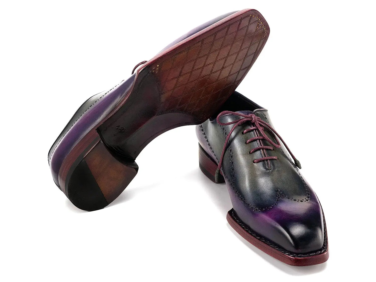 Paul Parkman Men's Purple/Grey Goodyear Welted Wingtip Oxfords (ID#81PRY73) PAUL PARKMAN