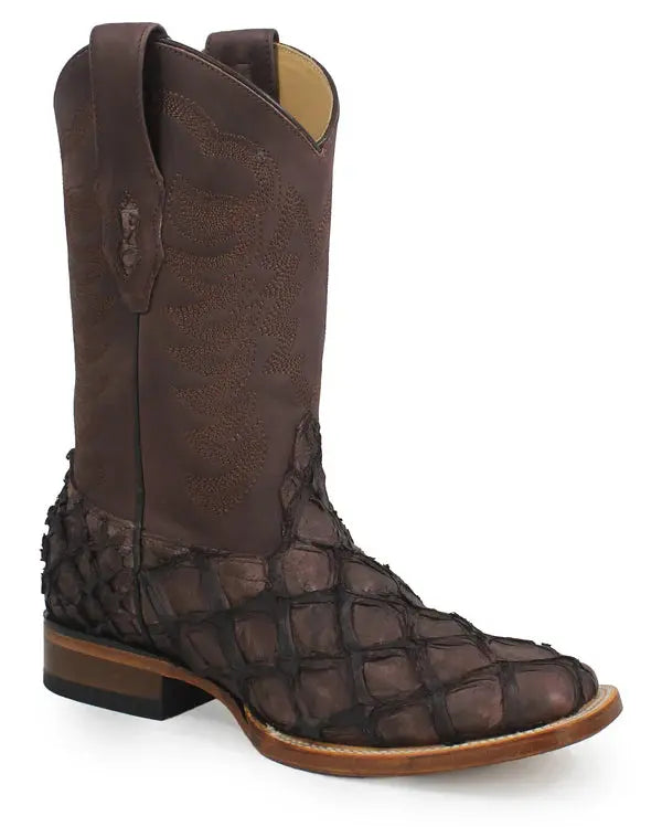 Los Altos 8221059 Men's Tobacco Genuine Piraruccu Wide Square Toe Cowboy Boots