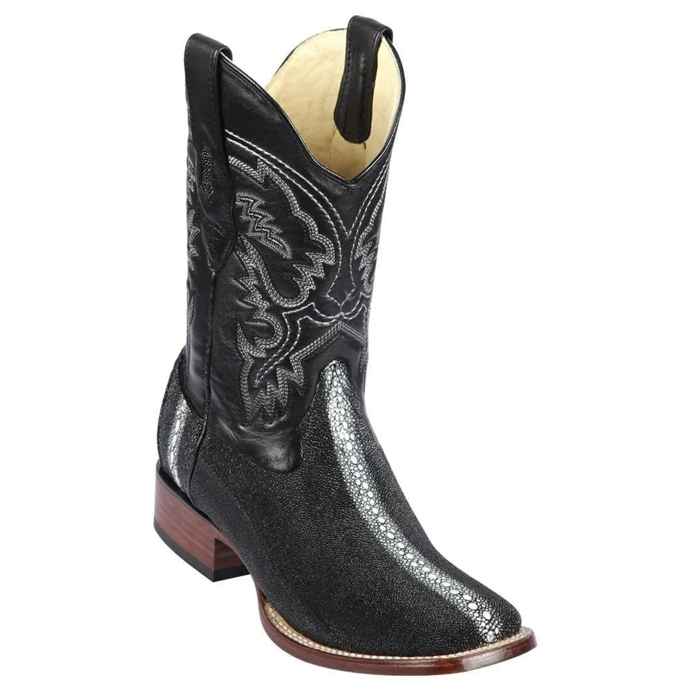 Los Altos 8221105 Men's Black Genuine Stingray Rowstone Wide Square Toe Cowboy Boots