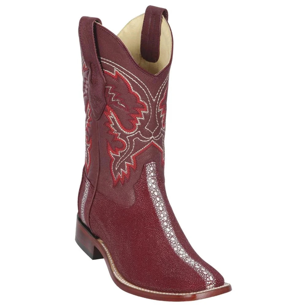 Los Altos 8221106 Men's Burgundy Genuine Stingray Rowstone Wide Square Toe Cowboy Boots