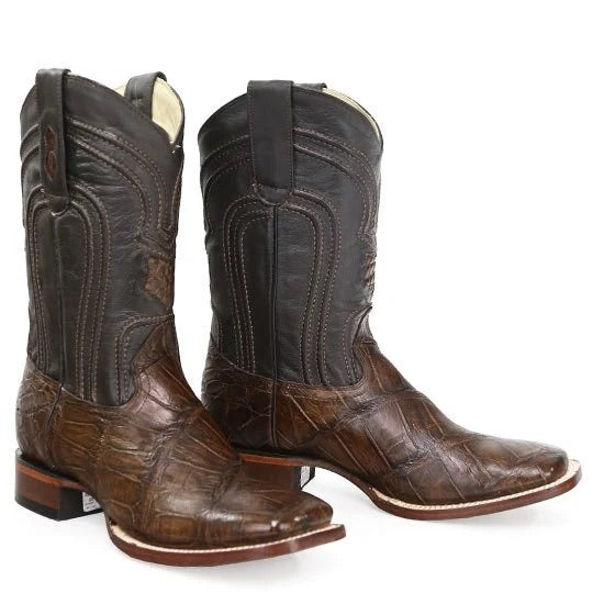 Los Altos 8225807 Men's Brown Genuine Alligator Wide Square Toe Cowboy Boots