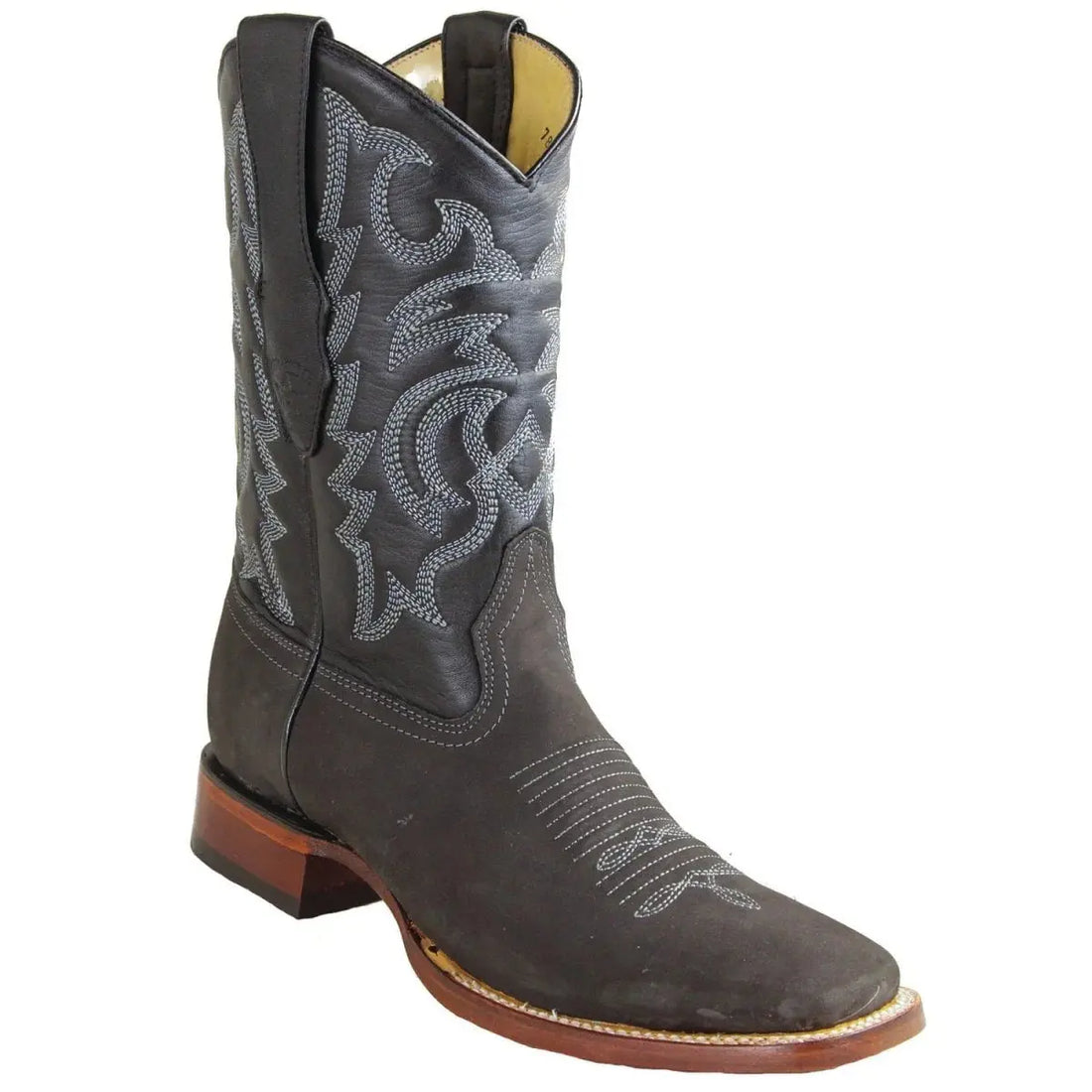 Los Altos 8226309 Men's Gray Genuine Leather Nubuck Wide Square Toe Cowboy Boots