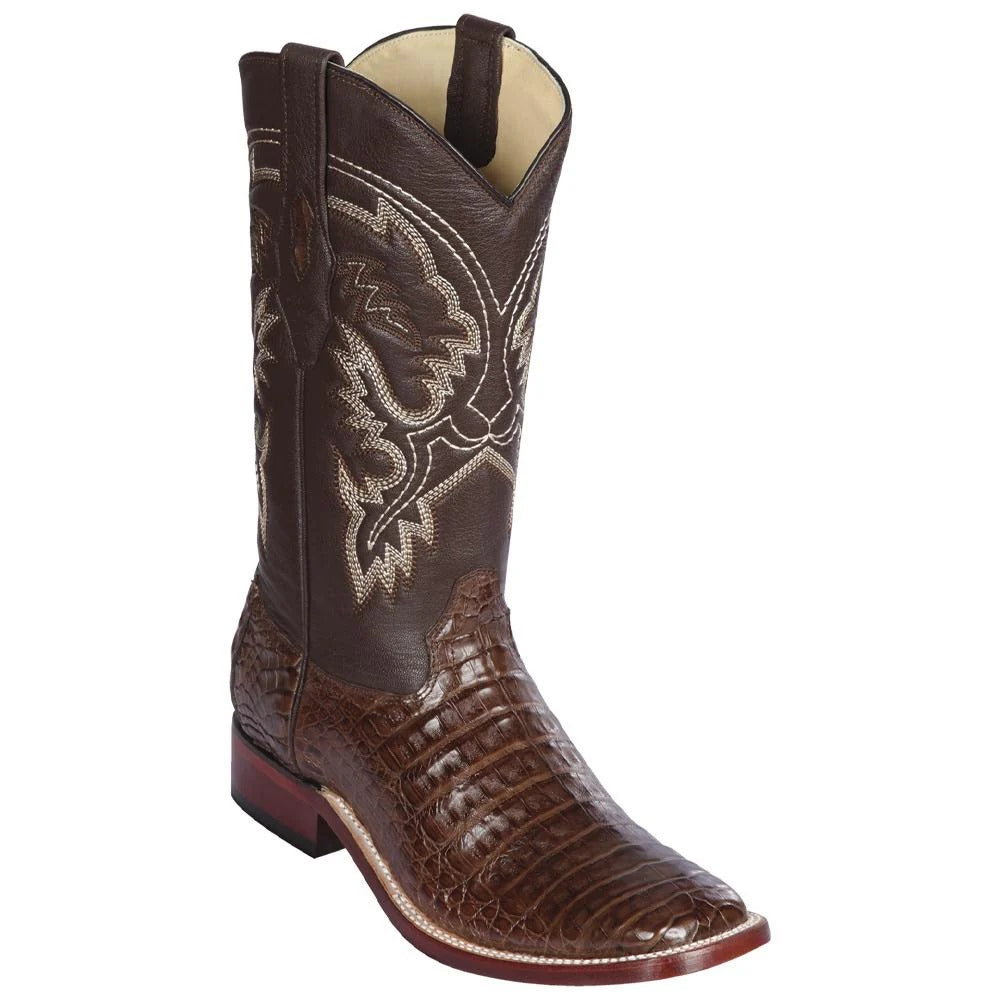 Los Altos 8228207 Men's Brown Genuine Caiman Belly Wide Square Toe Cowboy Boots