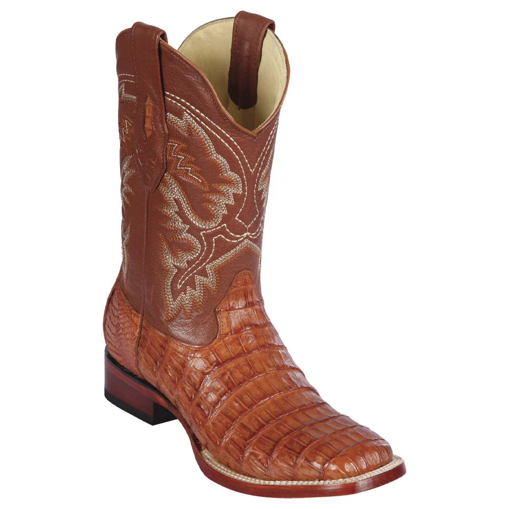 Los Altos 822A8203 Men's Cognac Genuine Caiman Belly Wide Square Toe Cowboy Boots