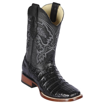 Los Altos 822A8205 Men's Black Genuine Caiman Belly Wide Square Toe Cowboy Boots