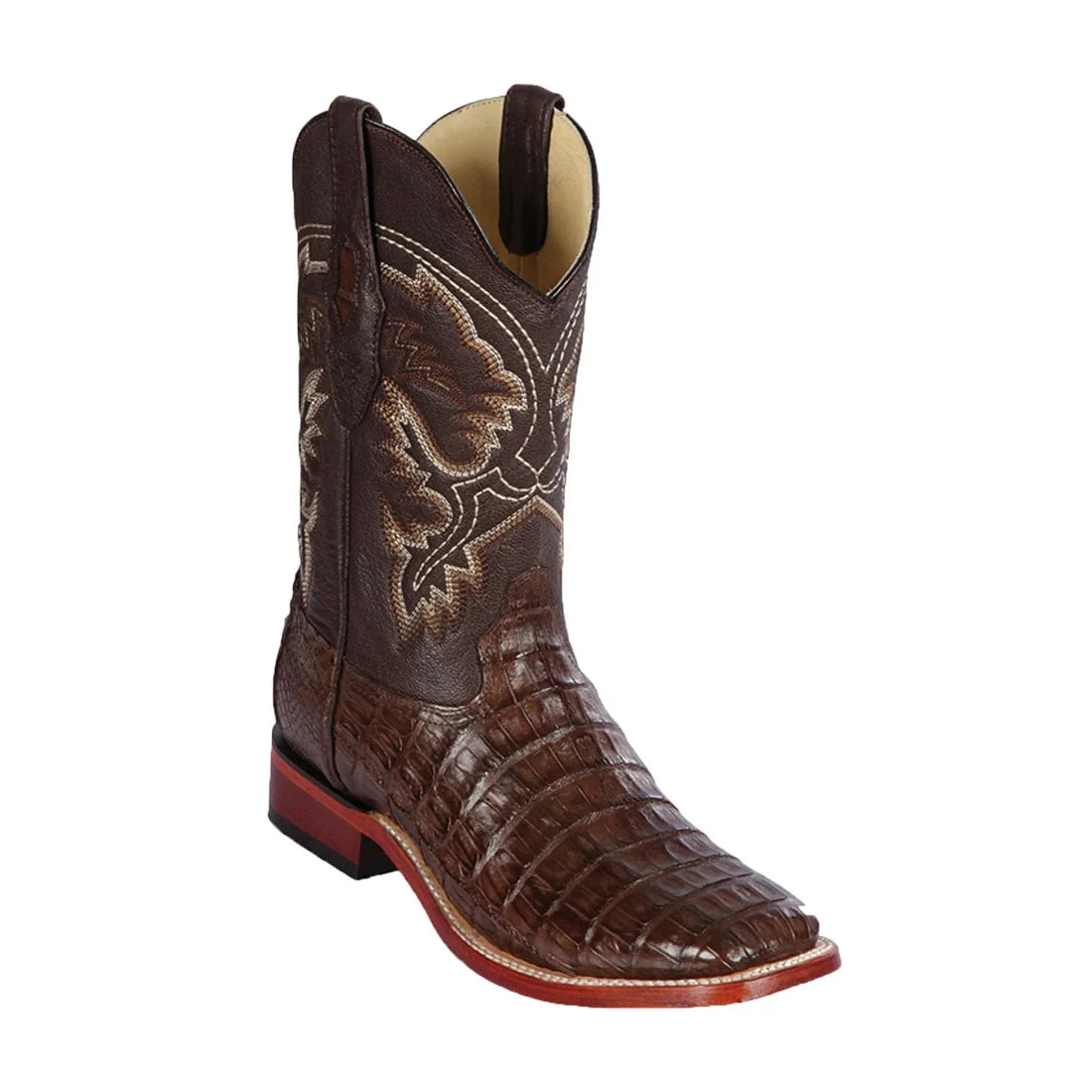 Los Altos 822A8207 Men's Brown Genuine Caiman Belly Wide Square Toe Cowboy Boots