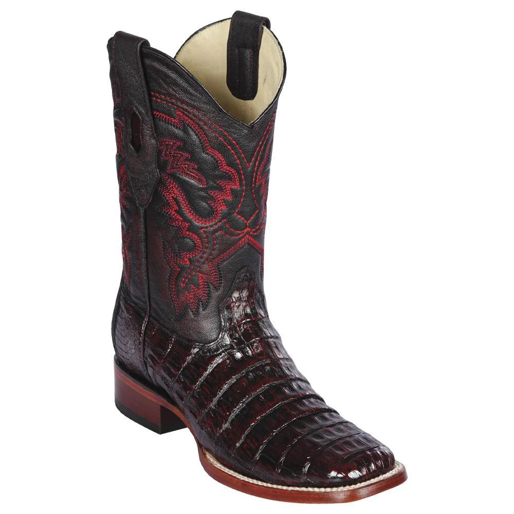 Los Altos 822A8218 Men's Black Cherry Genuine Caiman Belly Wide Square Toe Cowboy Boots