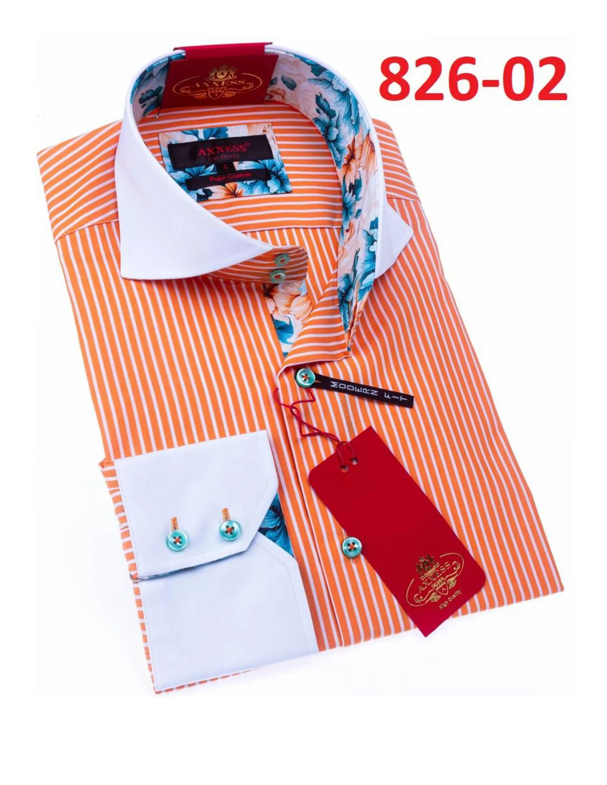 Axxess 826-02 Orange/White Stripes Cotton Casual Dress Shirt