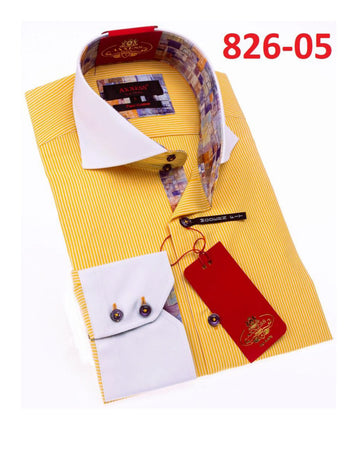 Axxess 826-05 Mustard/White Pinstripes Cotton Casual Dress Shirt