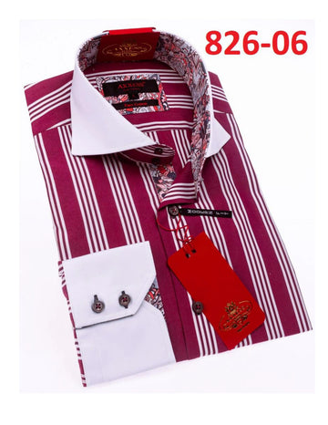 Axxess 826-06 Burgundy/White Stripes Cotton Casual Dress Shirt