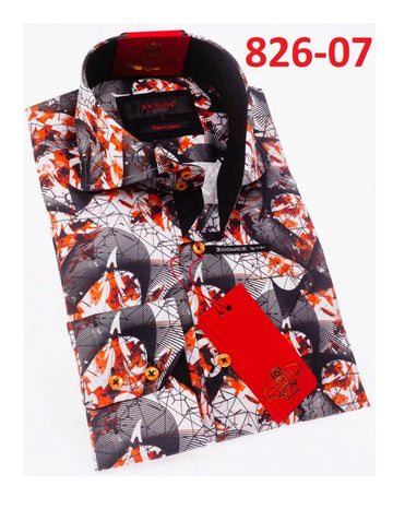 Axxess 826-07 White/Black/Orange Cotton Casual Dress Shirt