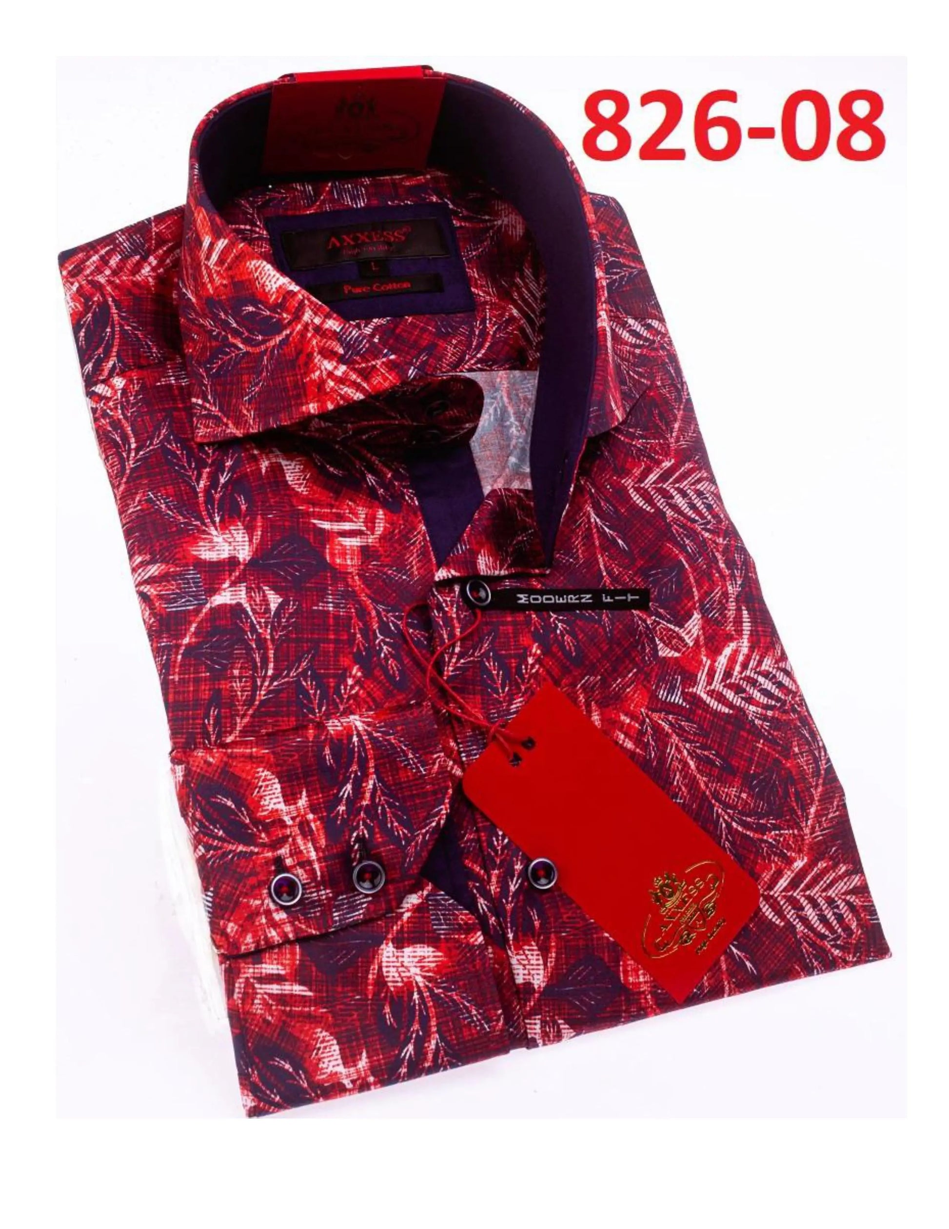 Axxess 826-08 Red/Navy Blue/White Cotton Casual Dress Shirt