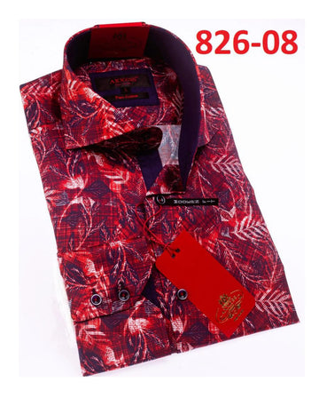 Axxess 826-08 Red/Navy Blue/White Cotton Casual Dress Shirt