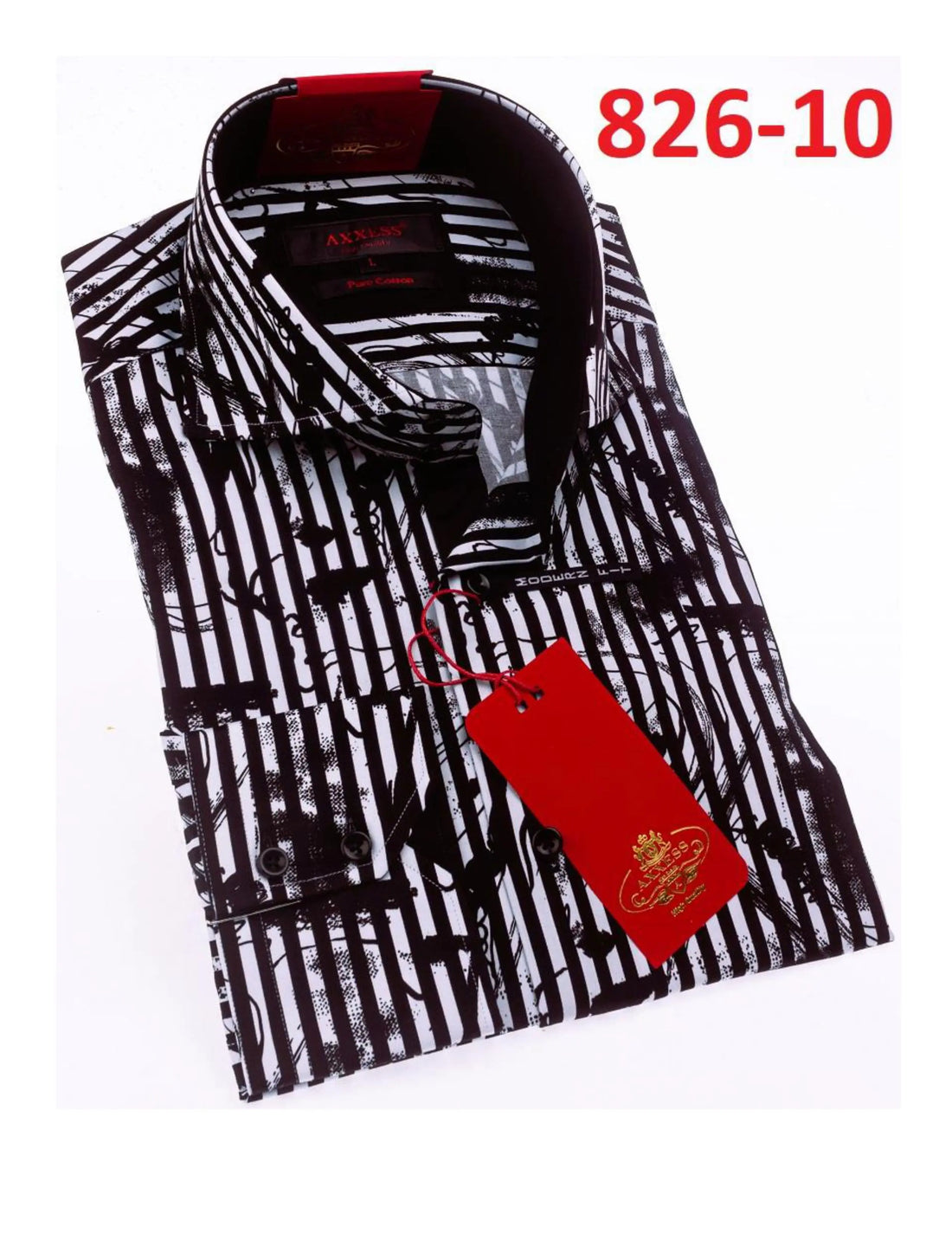Axxess 826-10 Black/White Stripes Cotton Casual Dress Shirt