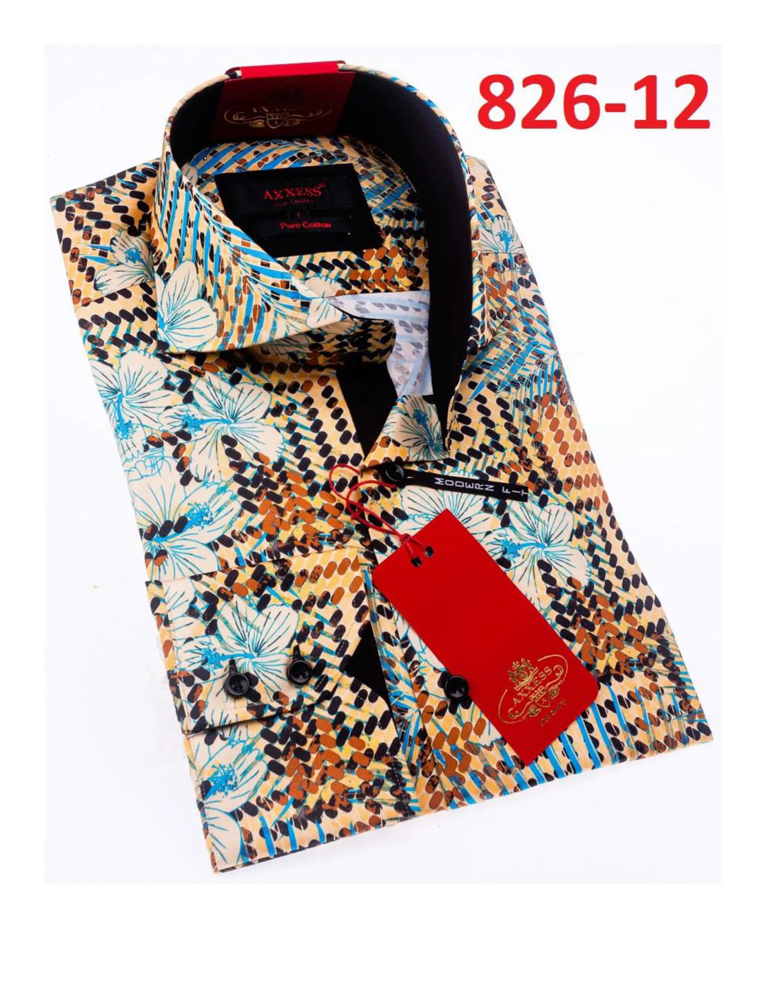 Axxess 826-12 Tan/White/Blue Cotton Casual Dress Shirt