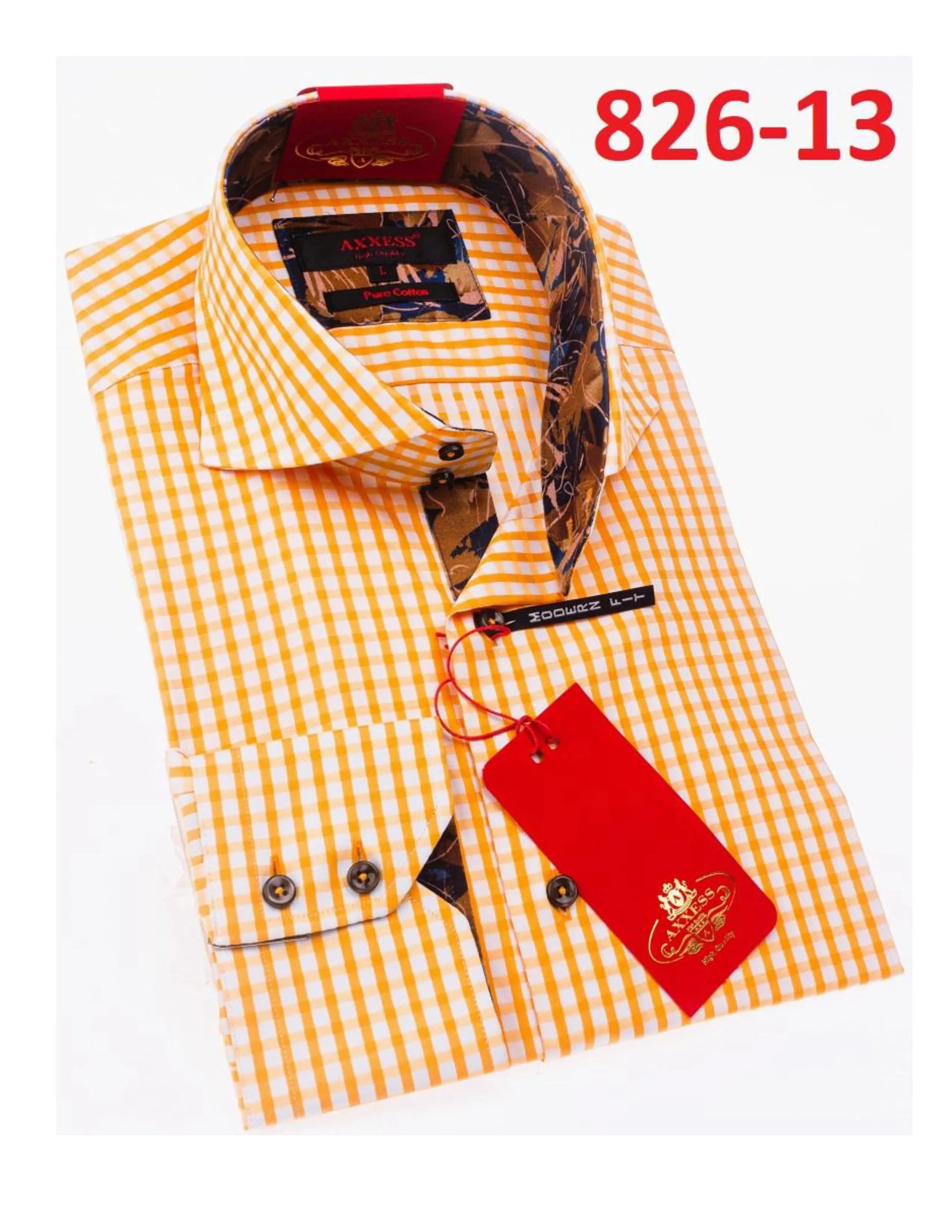 Axxess 826-13 Orange/White Cotton Casual Dress Shirt