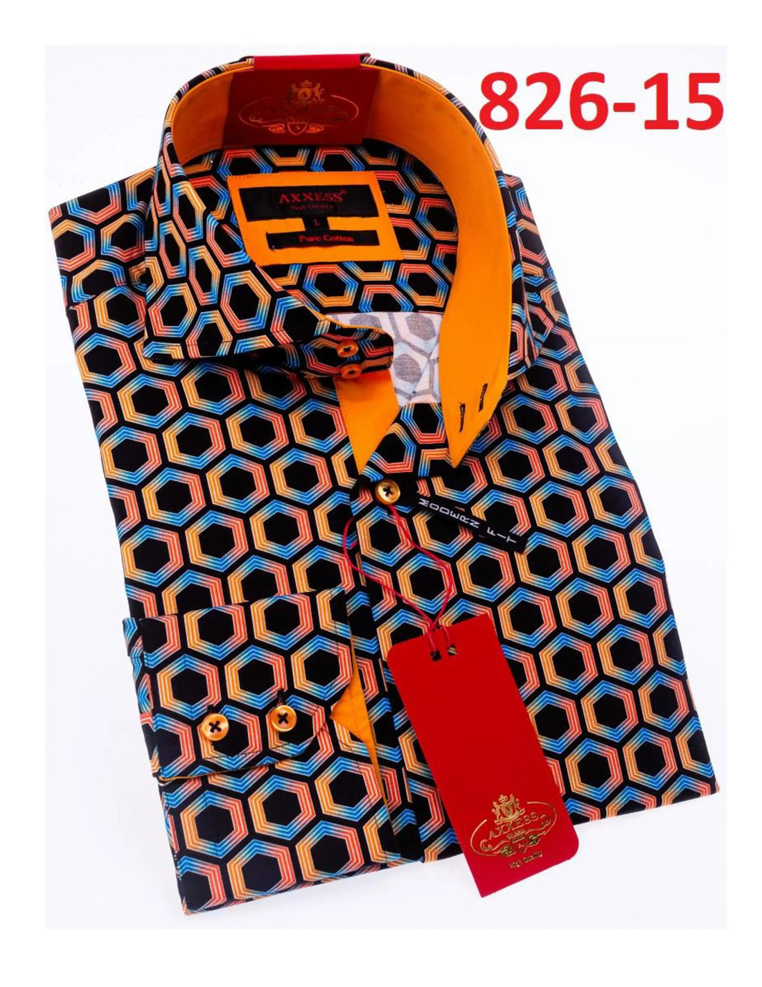Axxess 826-15 Black/Blue/Orange Honeycomb Cotton Casual Dress Shirt