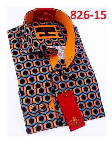 Axxess 826-15 Black/Blue/Orange Honeycomb Cotton Casual Dress Shirt