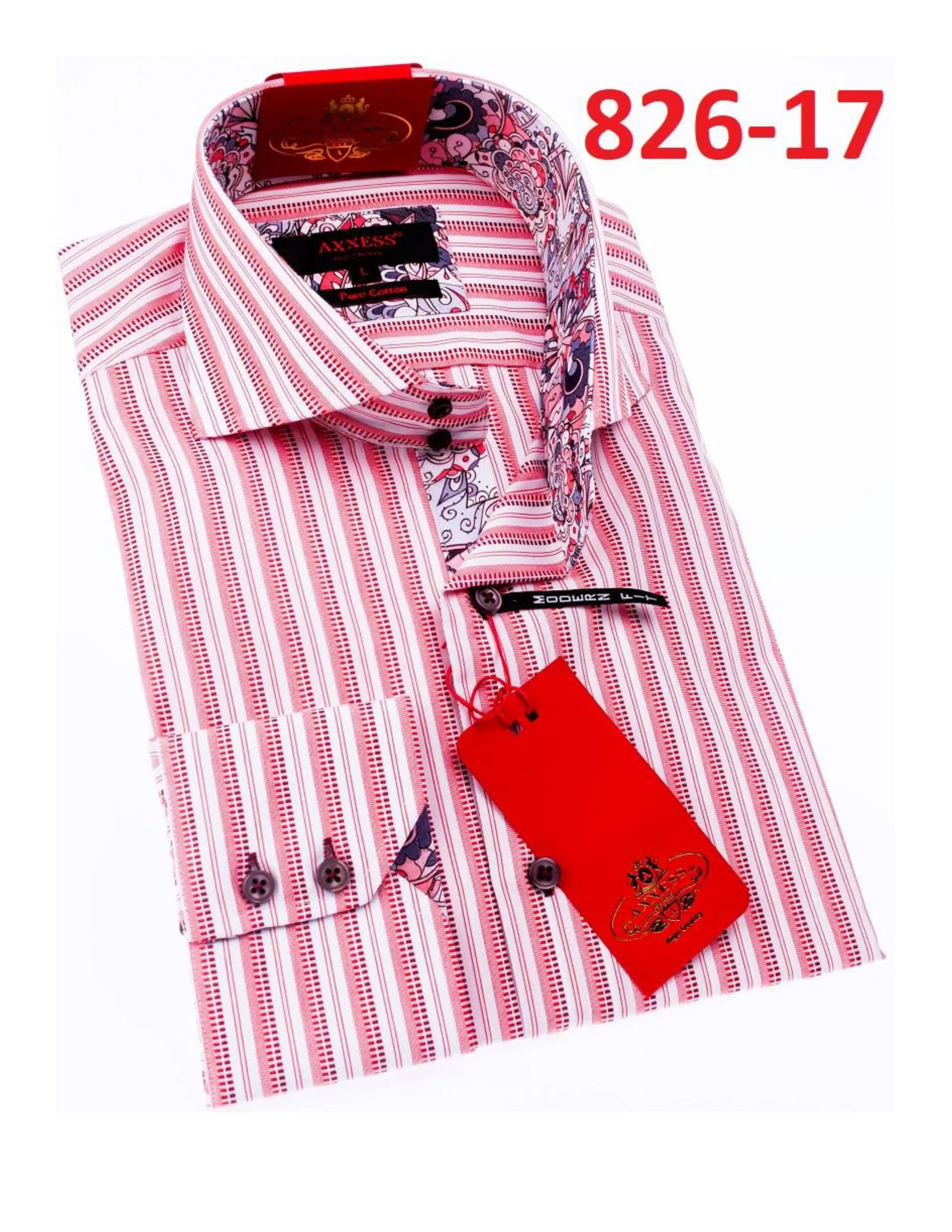 Axxess 826-17 Pink/White Stripes Cotton Casual Dress Shirt
