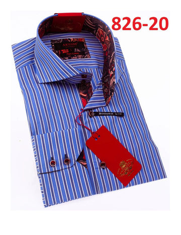 Axxess 826-20 Medium Blue/Navy Blue/White Stripes Cotton Casual Dress Shirt