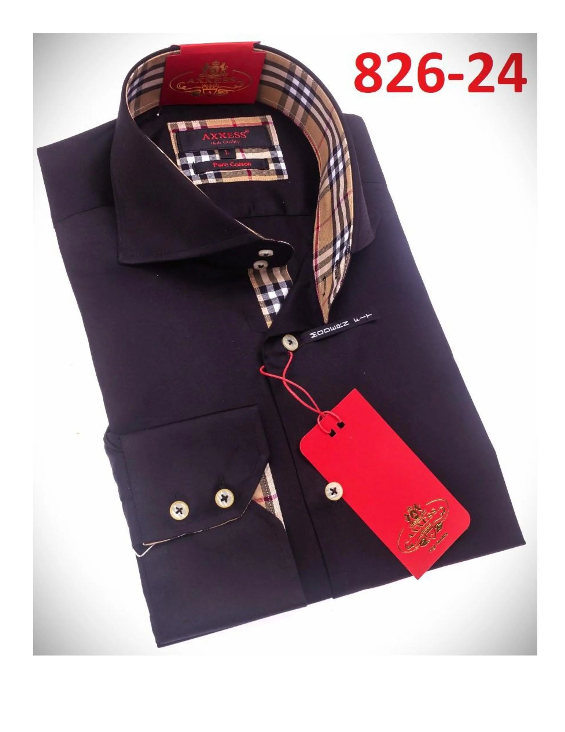 Axxess 826-24 Black Cotton Casual Dress Shirt