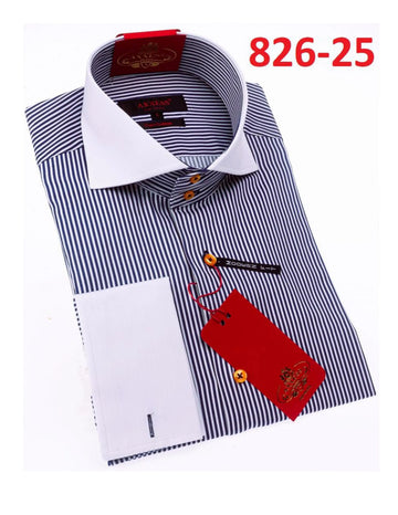 Axxess 826-25 Navy Blue/White Stripes Cotton Casual Dress Shirt
