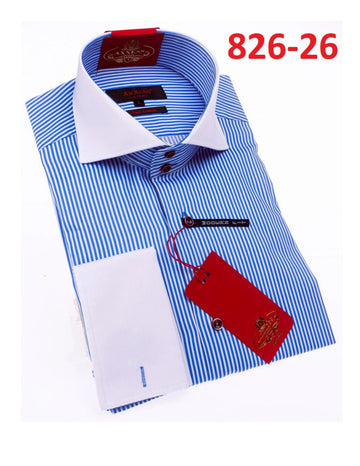 Axxess 826-26 Sky Blue/White Stripes Cotton Casual Dress Shirt