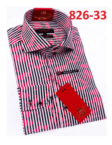 Axxess 826-33 White/Black/Fuschia Cotton Casual Dress Shirt