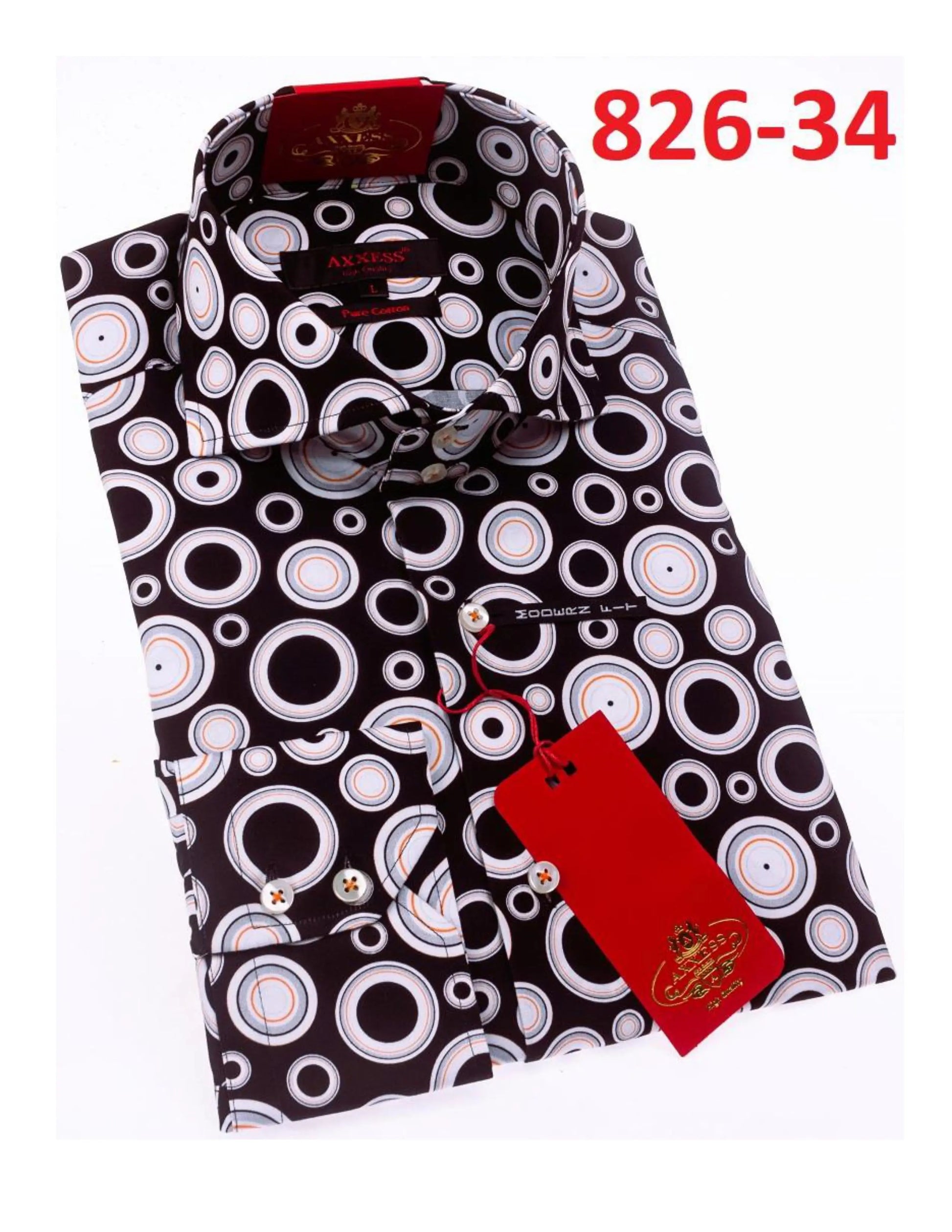 Axxess 826-34 Black/White Discs Cotton Casual Dress Shirt