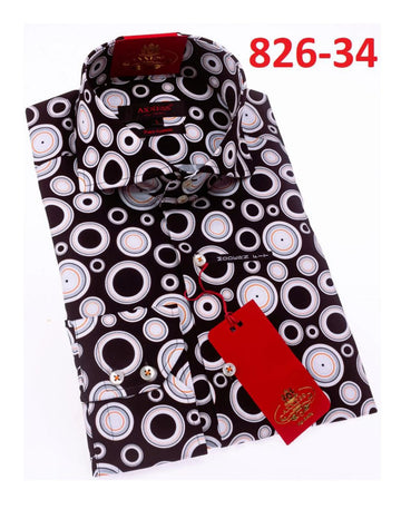 Axxess 826-34 Black/White Discs Cotton Casual Dress Shirt