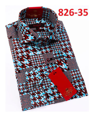 Axxess 826-35 Blue/White/Brown/Black Cotton Casual Dress Shirt