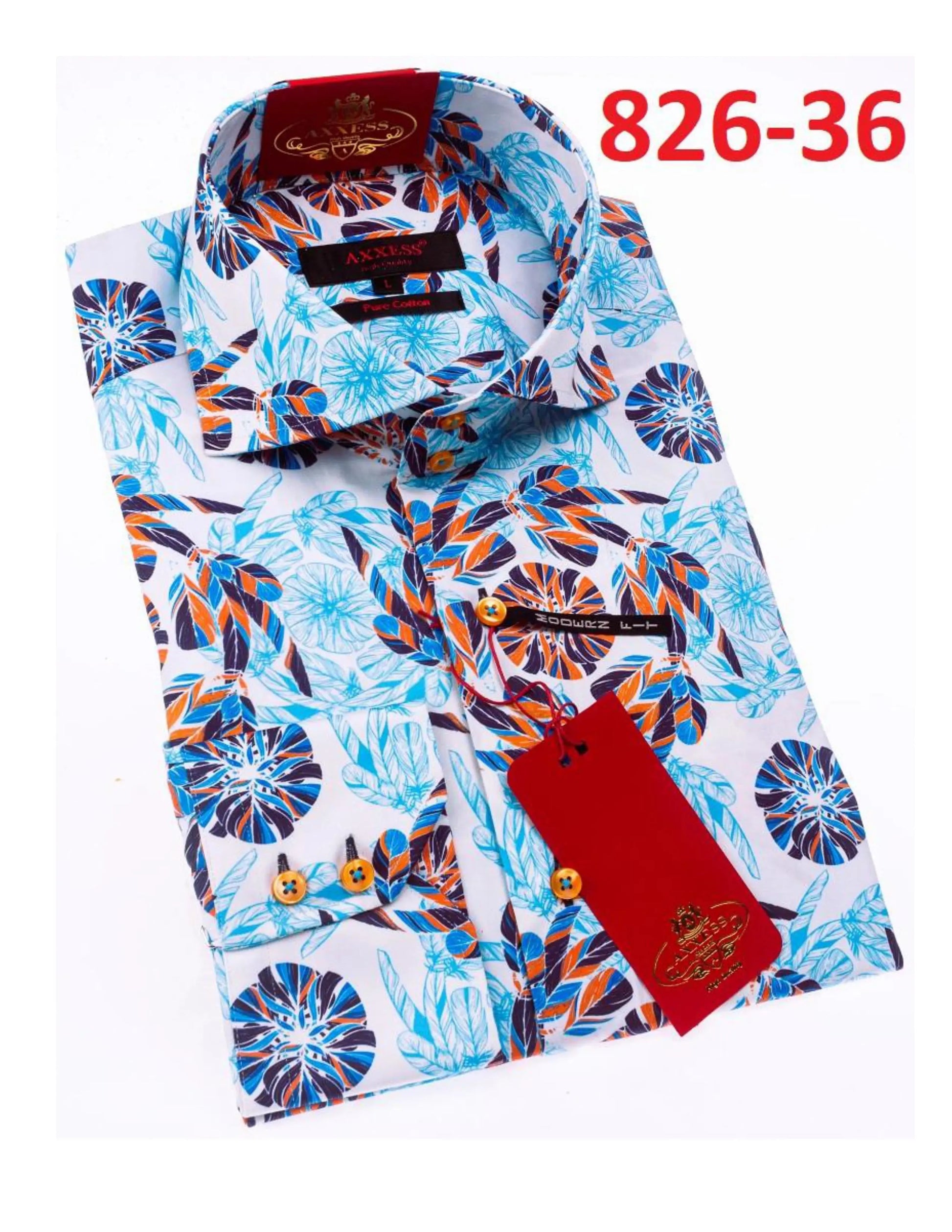 Axxess 826-36 Sky Blue/White/Navy Blue/Cognac Cotton Casual Dress Shirt
