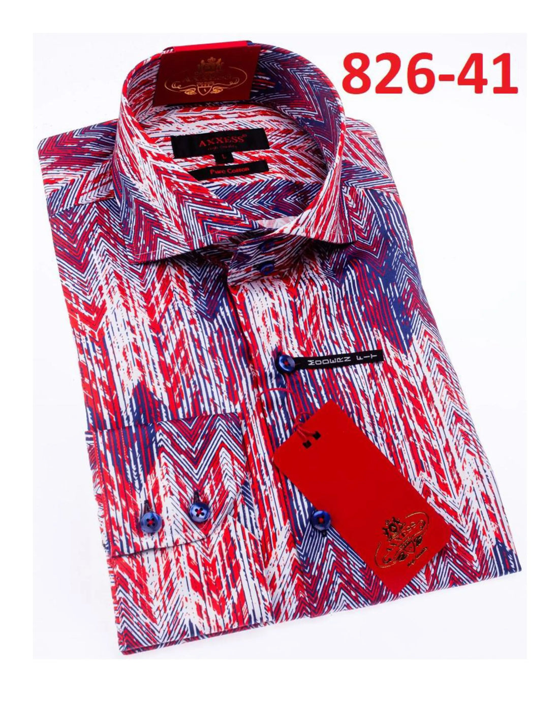 Axxess 826-41 Red/White/Royal Blue Cotton Casual Dress Shirt