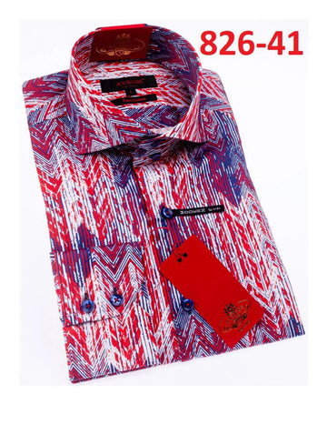 Axxess 826-41 Red/White/Royal Blue Cotton Casual Dress Shirt