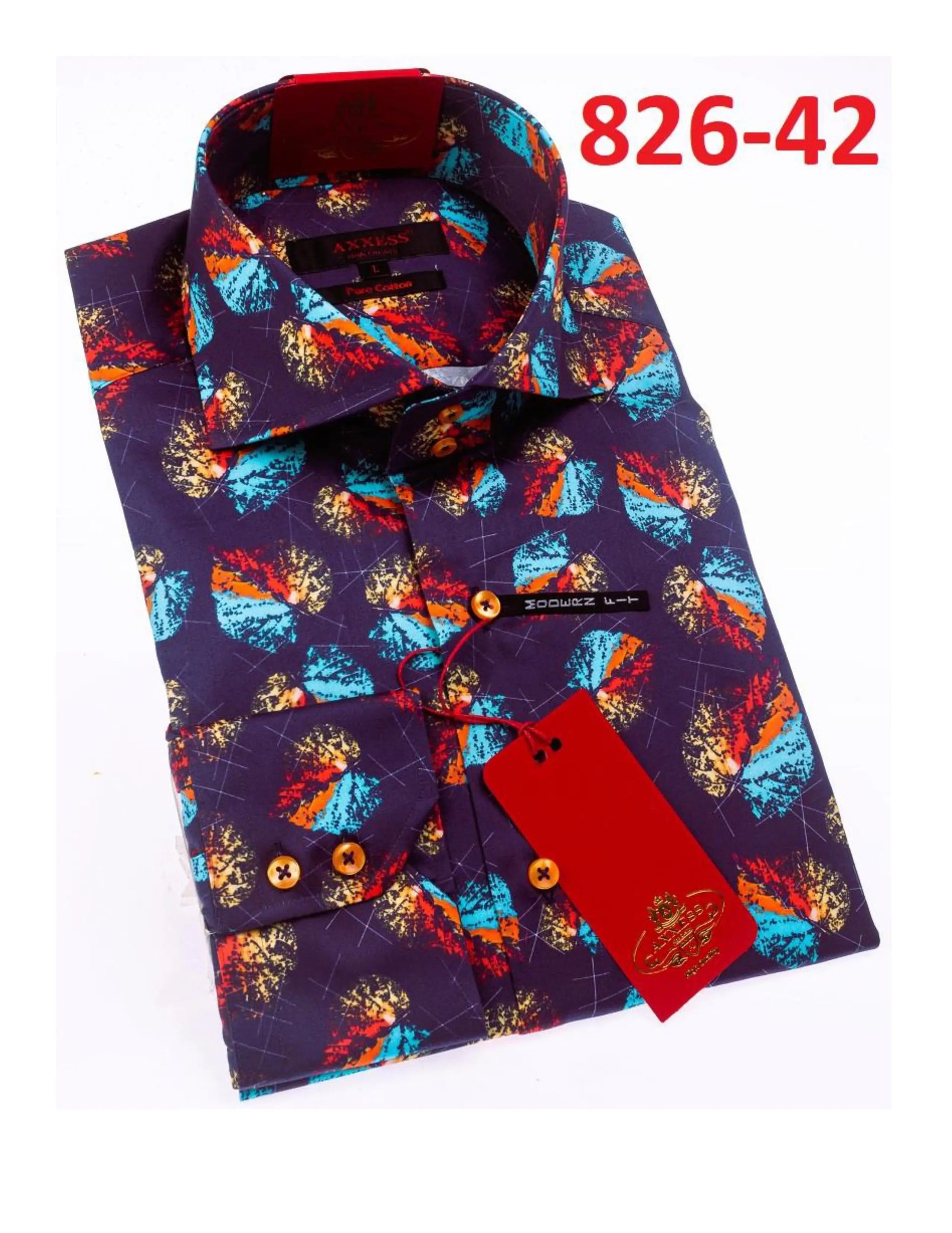 Axxess 826-42 Plum/Orange/Sky Blue/Tan Cotton Casual Dress Shirt
