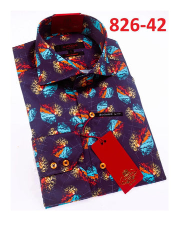 Axxess 826-42 Plum/Orange/Sky Blue/Tan Cotton Casual Dress Shirt