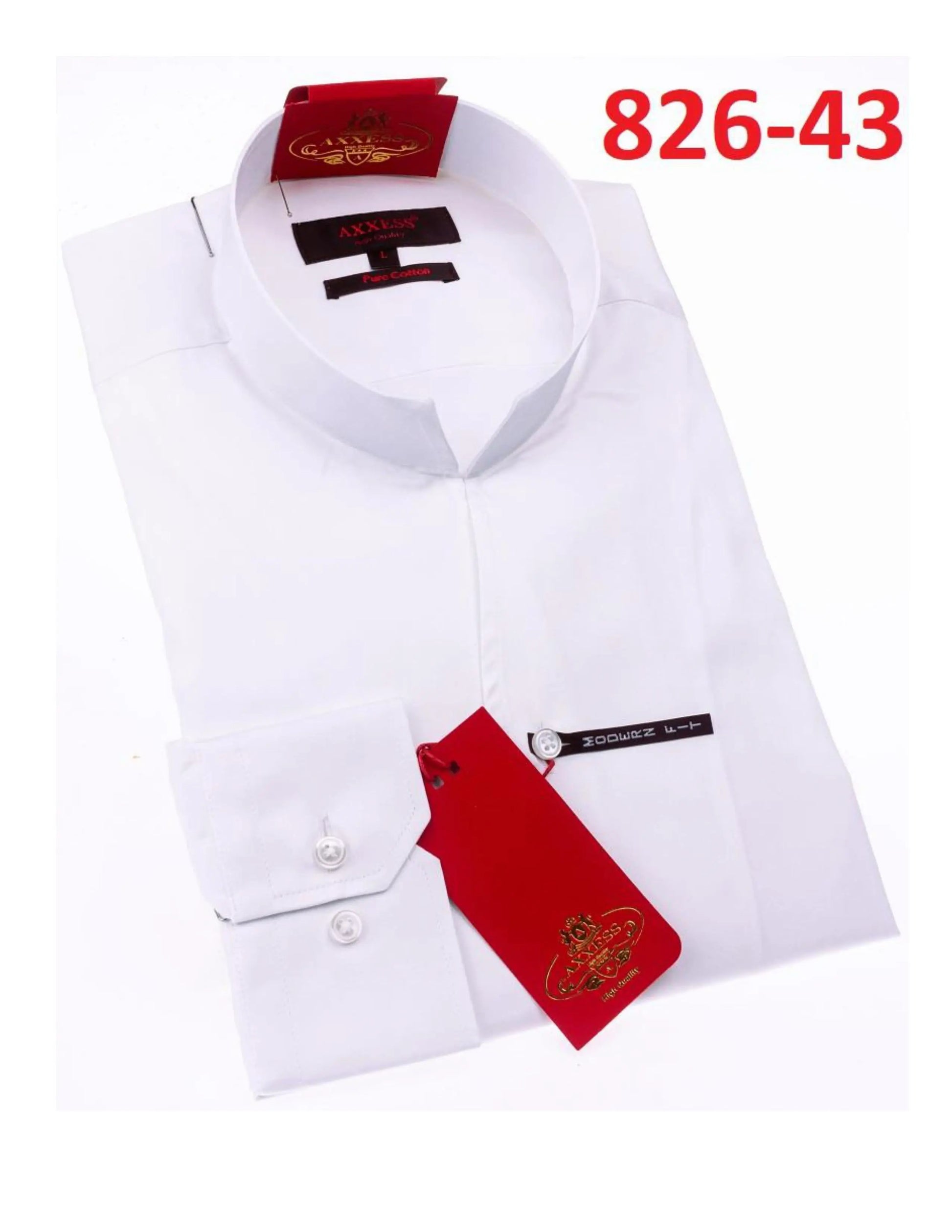Axxess 826-43 White Cotton Banded Collar Casual Dress Shirt