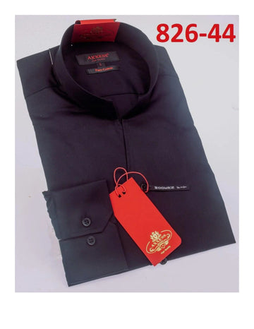 Axxess 826-44 Black Cotton Banded Collar Casual Dress Shirt