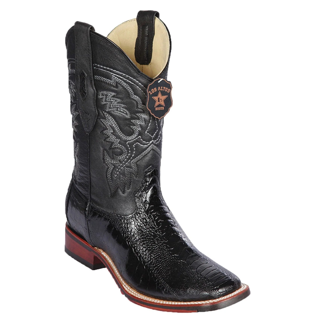 Los Altos 8260505 Men's Black Genuine Ostrich Leg Wide Square Toe Cowboy Boots