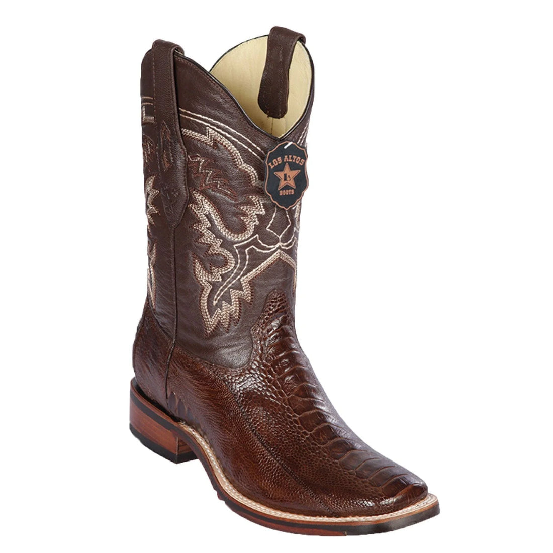 Los Altos 8260507 Men's Brown Genuine Ostrich Leg Wide Square Toe Cowboy Boots