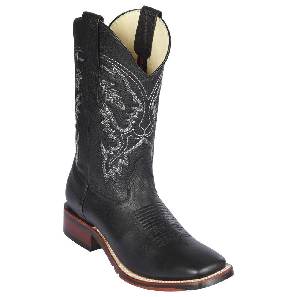 Los Altos 8262705 Men's Black Genuine Grisly Wide Square Toe Cowboy Boots