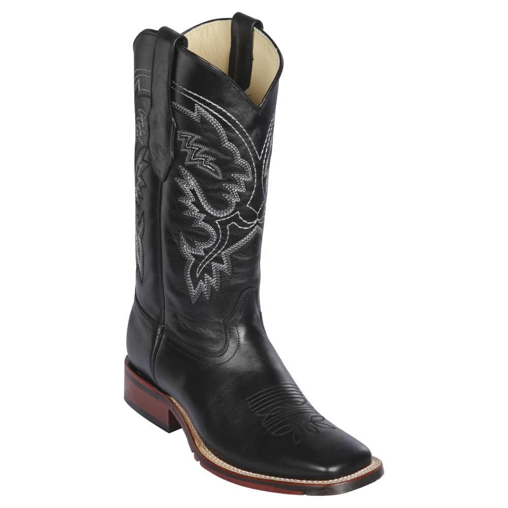 Los Altos 8263805 Men's Black Genuine Pull Up Wide Square Toe Cowboy Boots