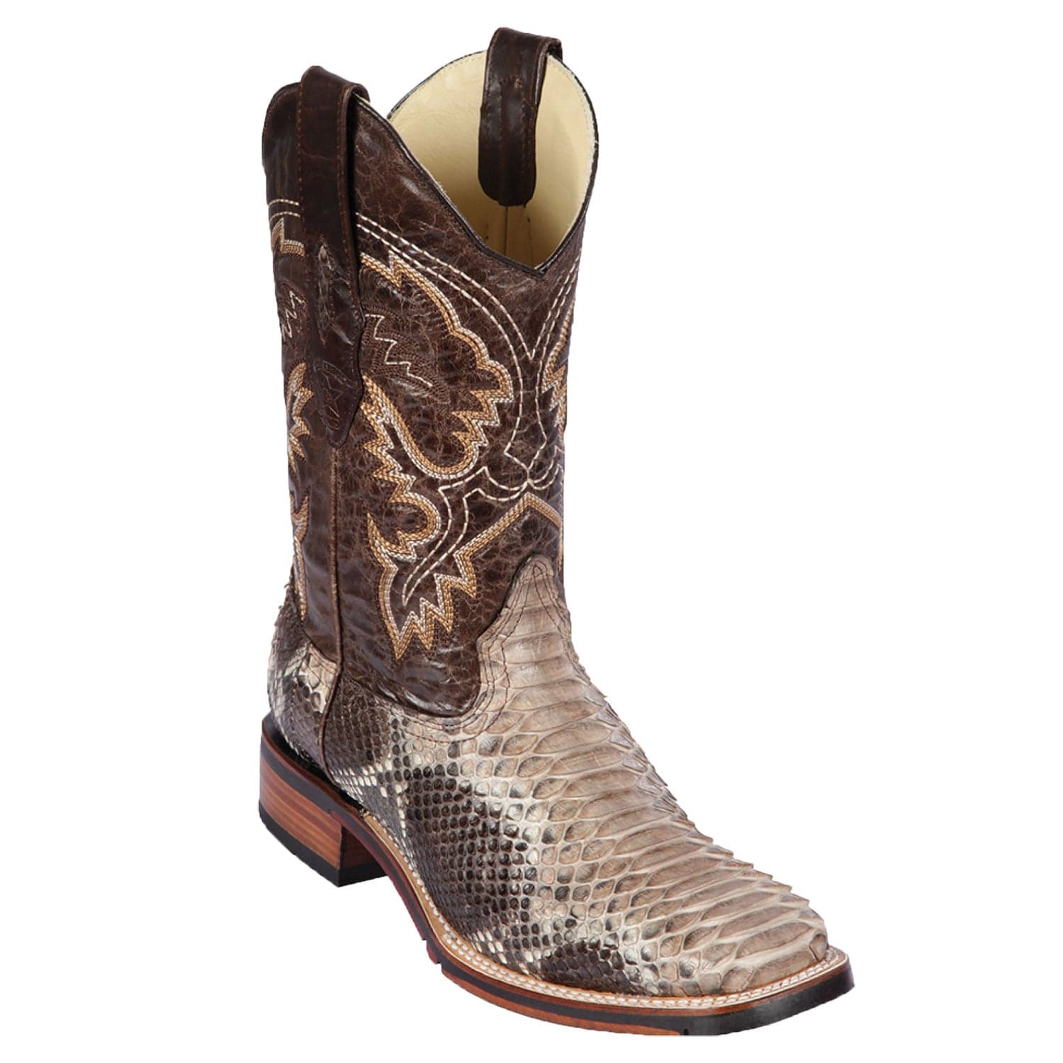 Los Altos 8265785 Men's Rustic Brown Genuine Python Wide Square Toe Cowboy Boots