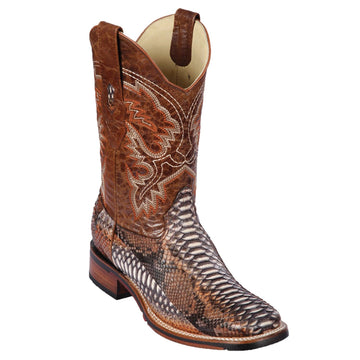 Los Altos 8265788 Men's Rustic Cognac Genuine Python Wide Square Toe Cowboy Boots