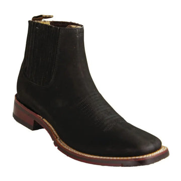 Los Altos 826BM6305 Men's Black Genuine Leather Wide Square Toe Ankle Boots