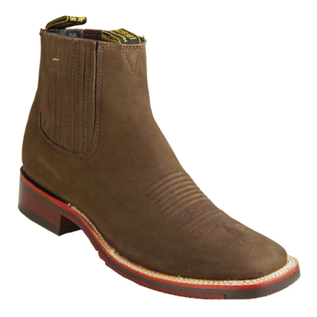 Los Altos 826BM6359 Men's Tobacco Genuine Leather Wide Square Toe Ankle Boots